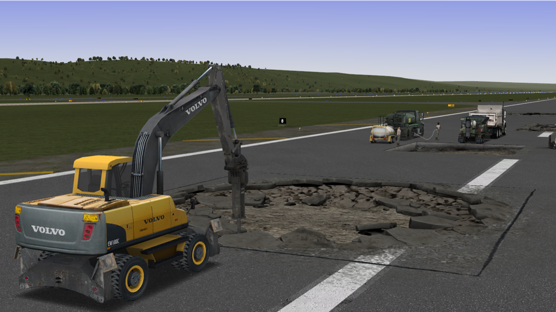 Airfield Damage Repair Training inside our ADMS Training System. Various types of damage and resources available.