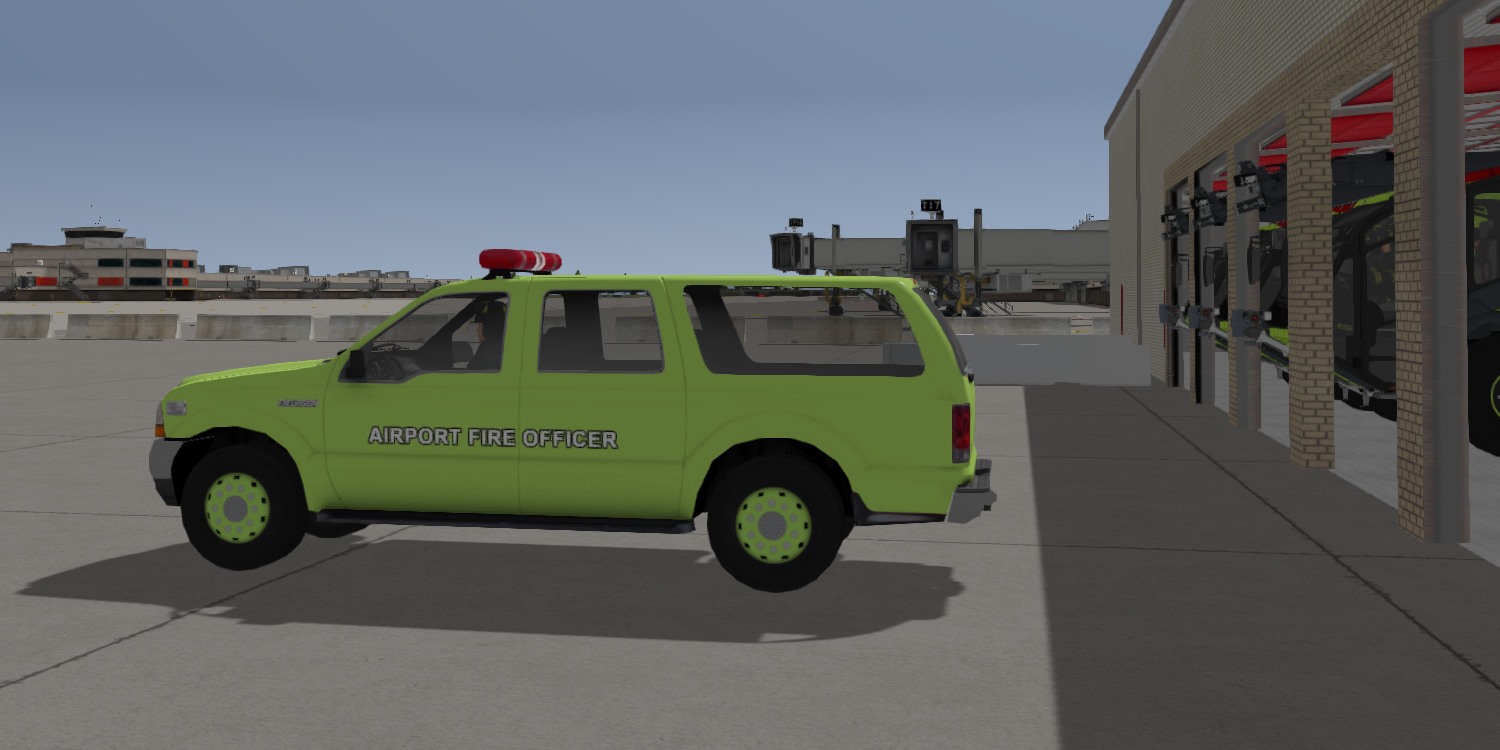 Incident Command Vehicle leaving the Fire Station at the Airport for training familiarization and incident response.