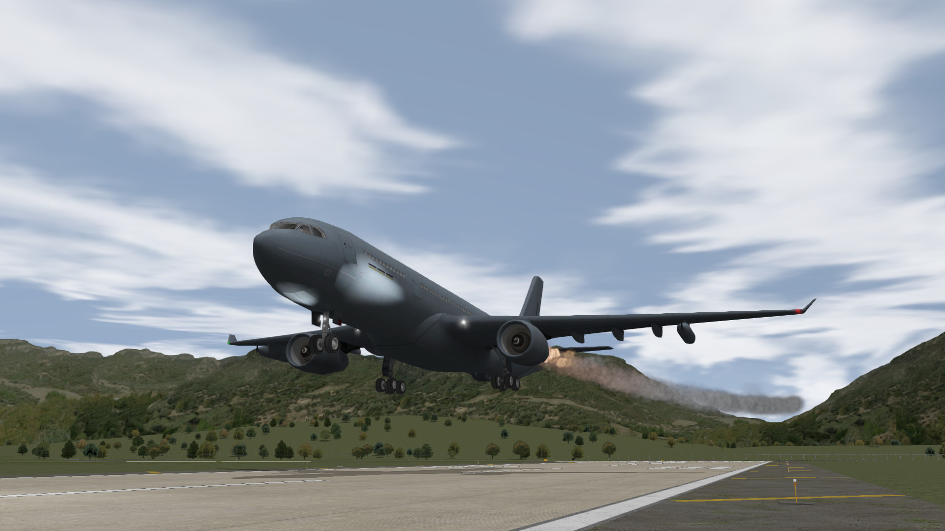 A-330 Emergency landing at an airbase with left engine fire.