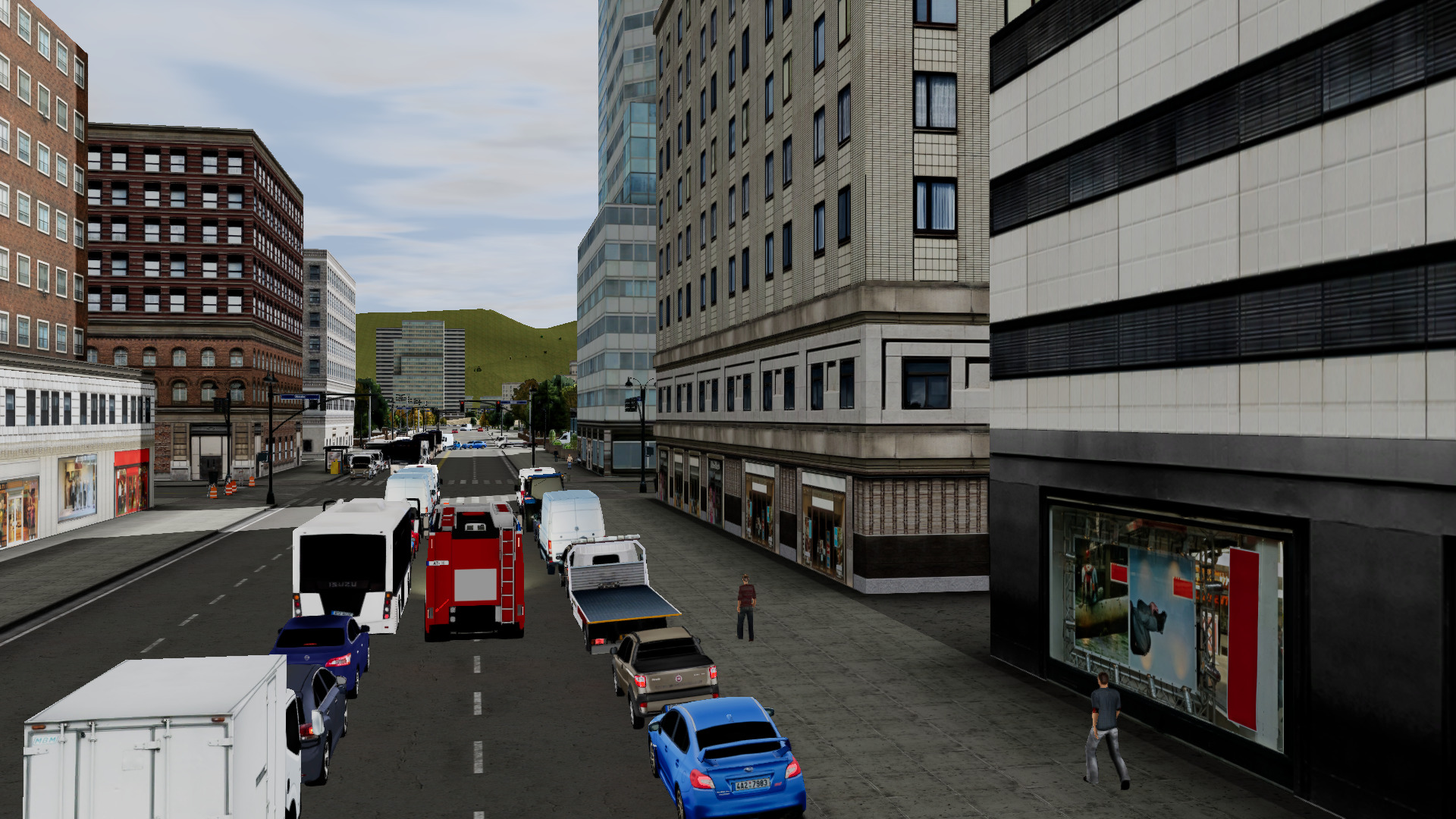 Emergency Response Driving Trainee splitting traffic in the city on its way to a call in our ERDS Simulator.