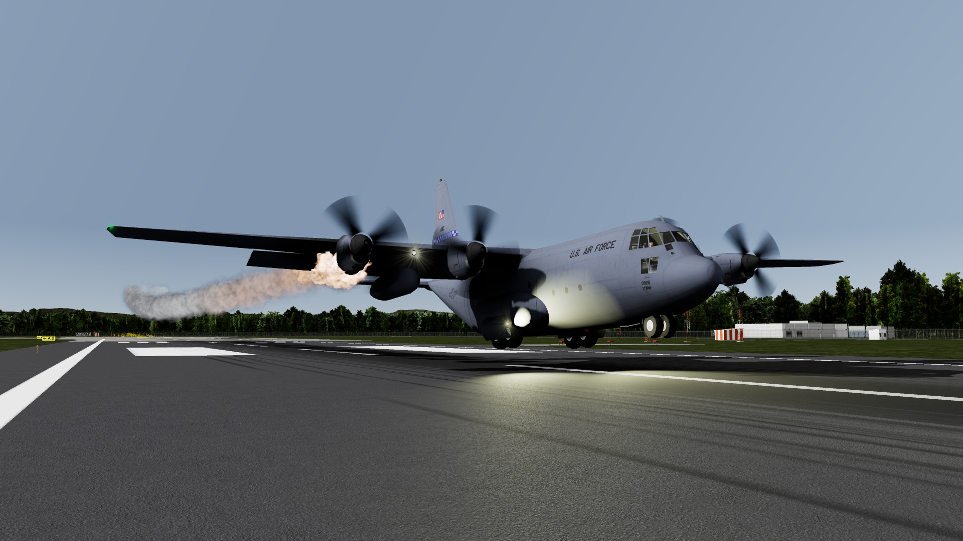 USAF C-130 emergency landing with an engine fire to train incident command and ARFF  response with Airbase ADMS Simulation.