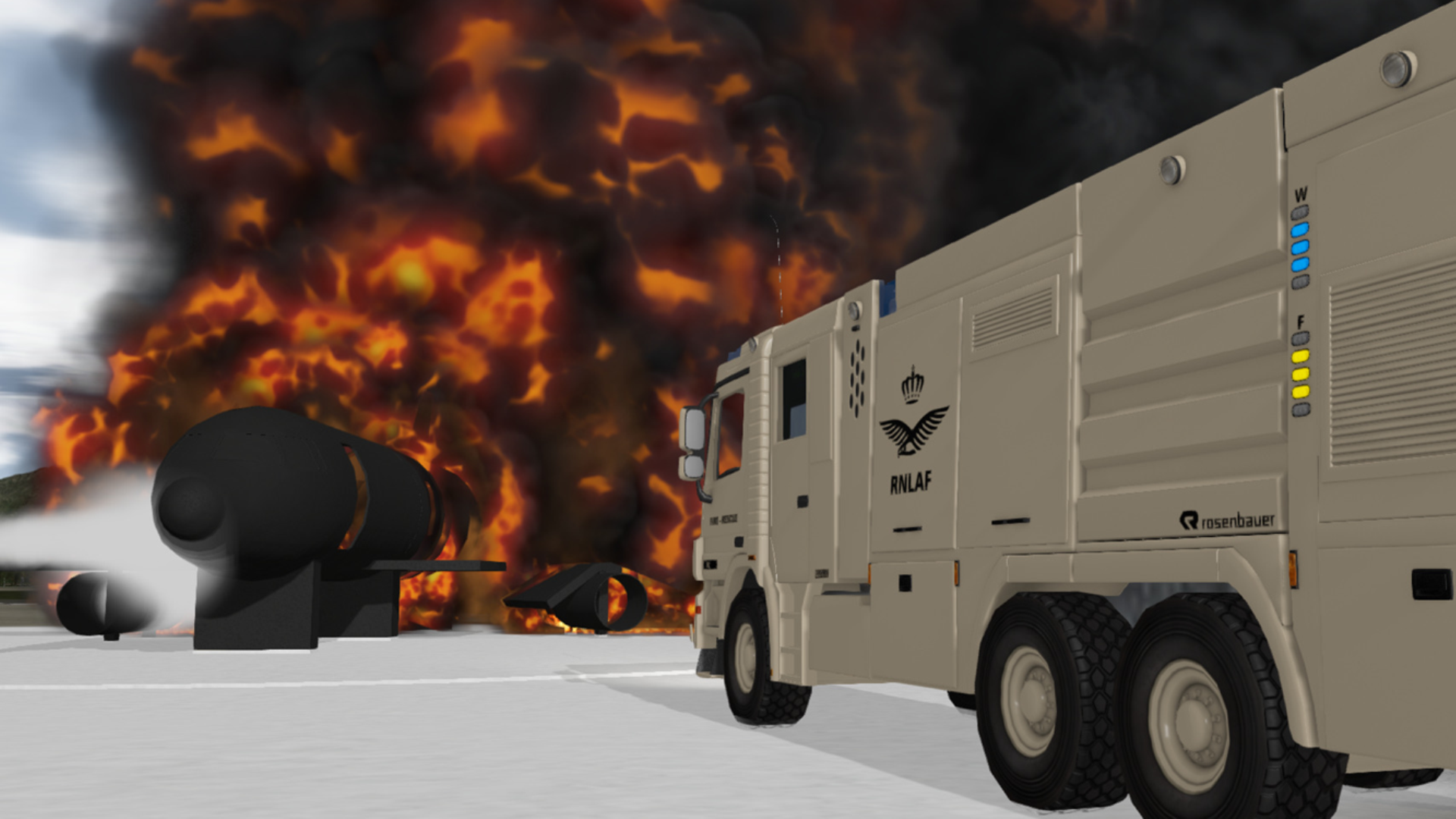 ARFF Training with Foam as an extinguishing agent in a safe and repeatable environment with the ADMS ARFF Simulator.