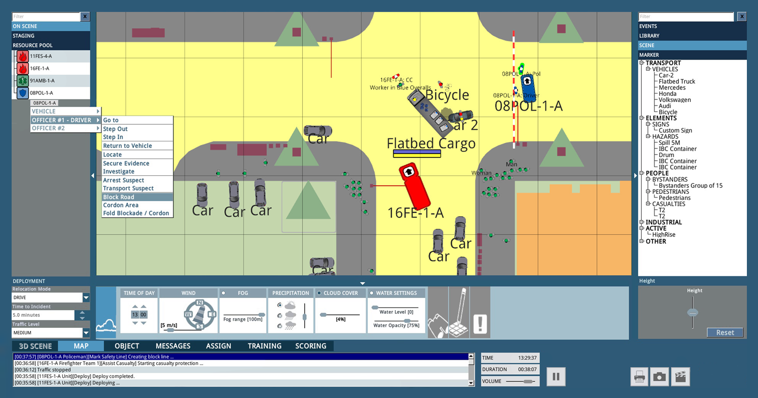 Easy to use interface for virtual simulation to be used by instructors to built and control exercises.