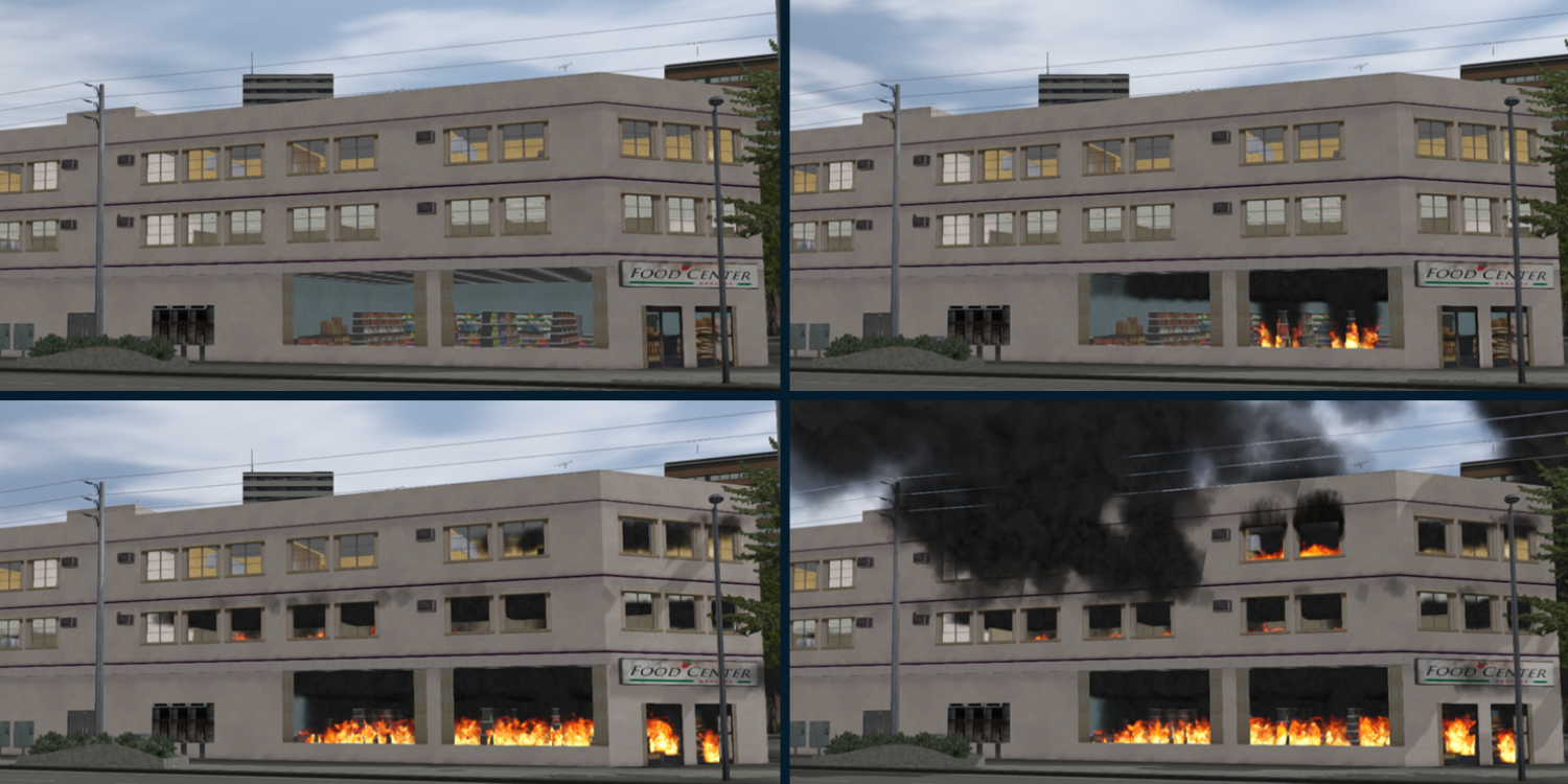 Building fire spreading realisticlly inside the training simulator based on real life research and fire loads.