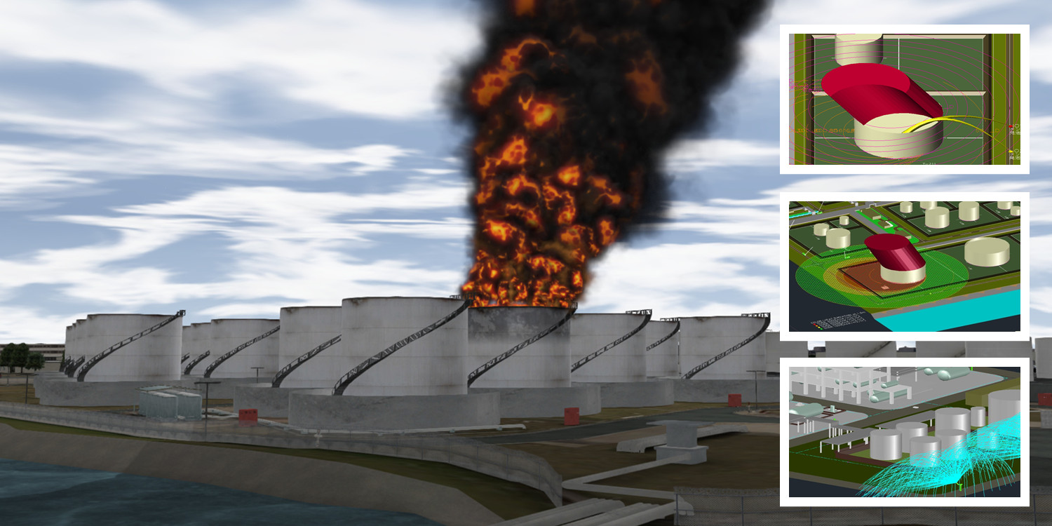 Fuel farm fire in an industrial port, quick response by emergency services is needed to stop the spread of fire in the simulator.