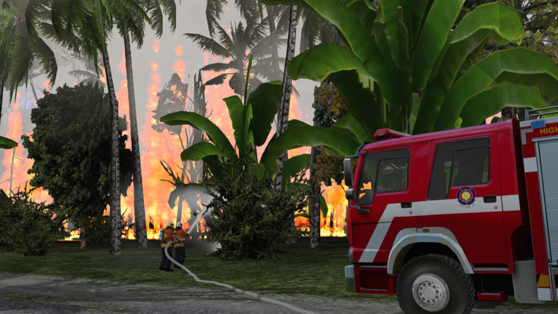 Simulated Forest Fire being extinguished by Indonesian firefighters.